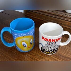 (2pc Set) Vintage Looney Tunes Tweety Mug 1999 + Hallmark Shoebox Mug 1986
